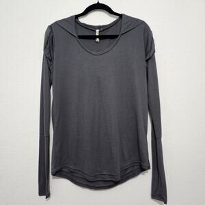 Anthropologie Left Coast Gray Pullover Top Hood Long Sleeve Women Large Layer